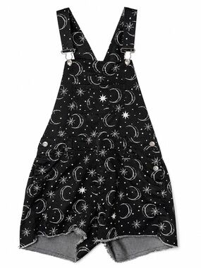 Black Moon & Star Jean Short Overalls - Women's Printed Denim